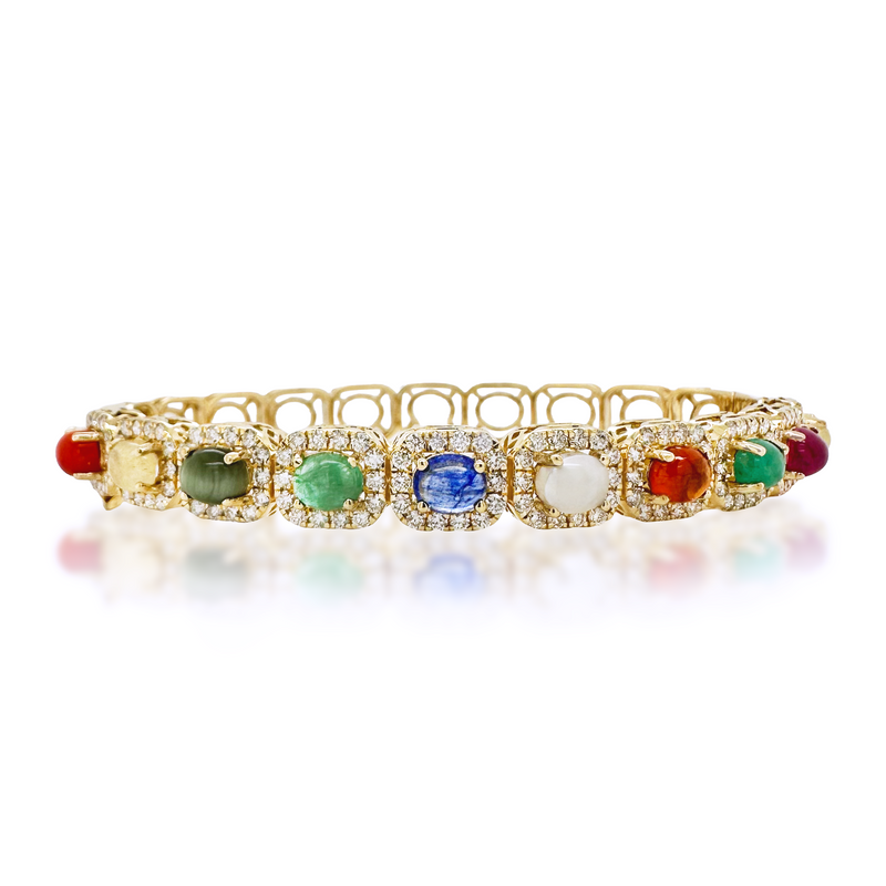 Multi-Gemstone Yellow Gold Bangle