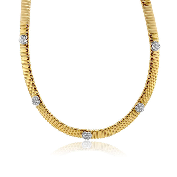 Gold Tubogas Statement Necklace with Diamond Stations