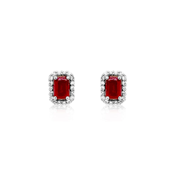 Rectangular ruby halo stud earrings - Brilat