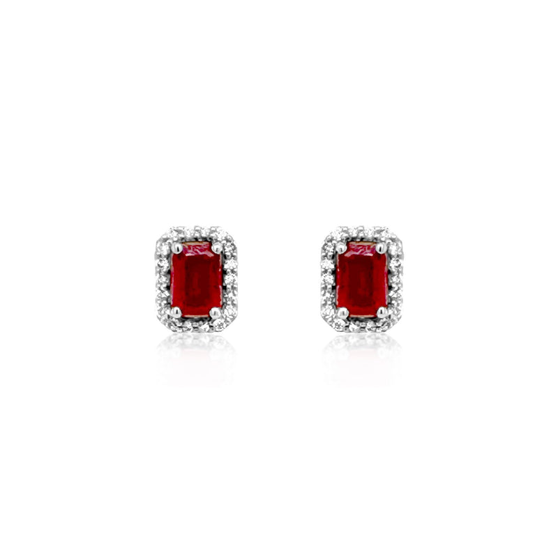 Rectangular ruby halo stud earrings - Brilat