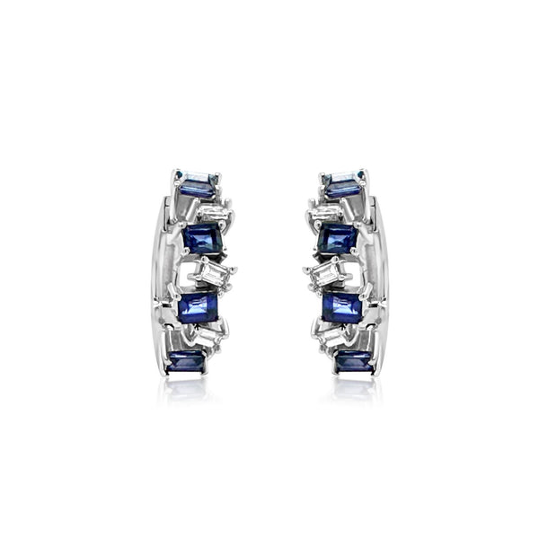 Sapphire puzzle Huggie earrings - Brilat