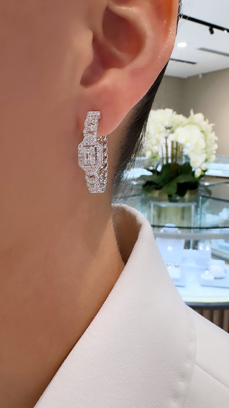 Diamond Link & Baguette Hoop Earrings - Brilat