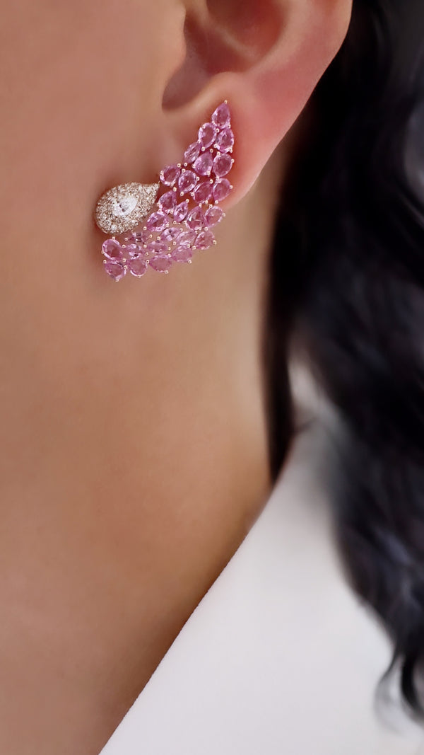 Pink Sapphire Statement climber earrings - Brilat
