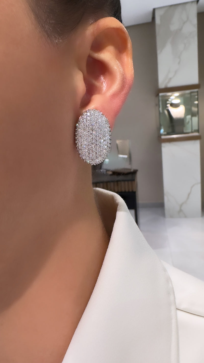 Large Oval Pave Diamond Button Earrings - Brilat