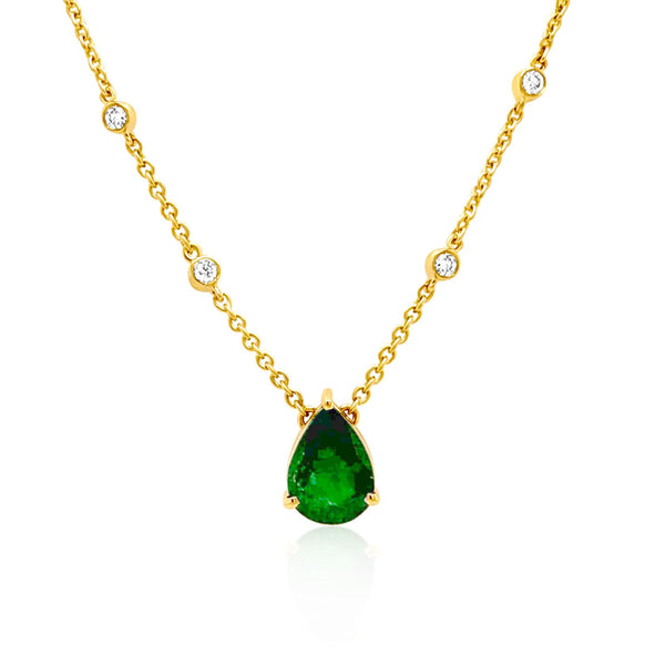 Emerald & Diamond Drop Necklace - Brilat