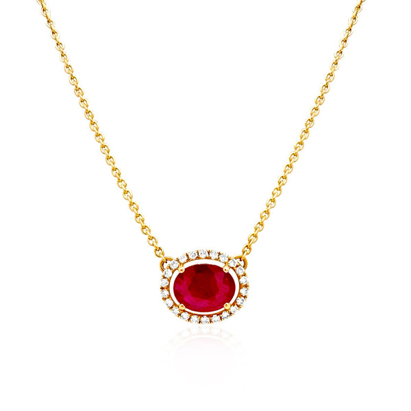 Ruby & Diamond Halo Necklace - Brilat