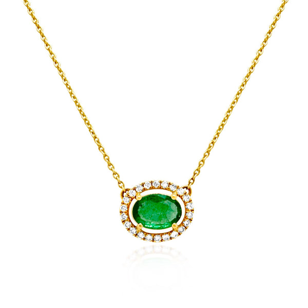 Emerald & Diamond Halo Necklace - Brilat