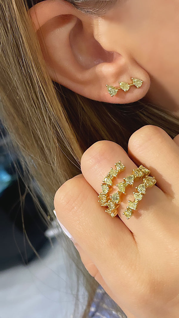 Yellow Diamond climber earrings - Brilat