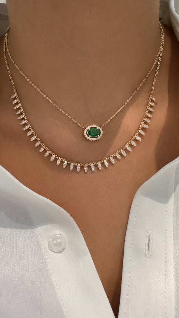 Emerald & Diamond Halo Necklace - Brilat