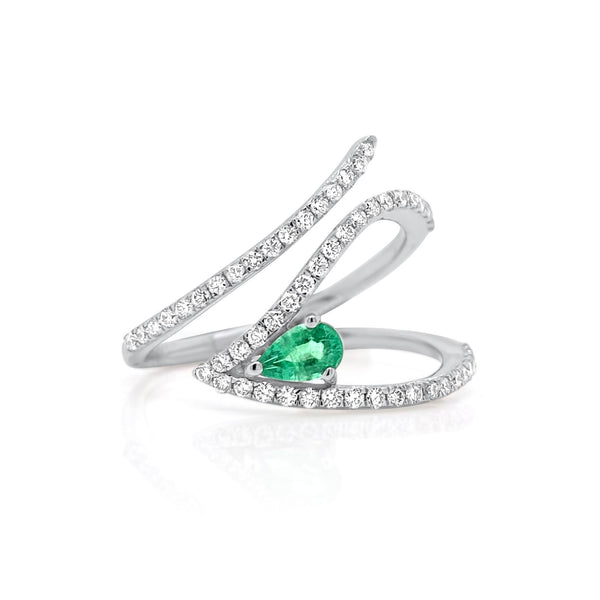 Emerald Leaf Ring in White Gold