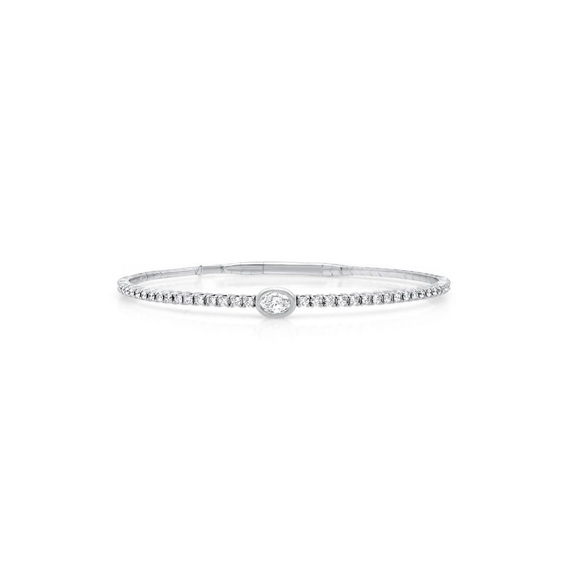 Oval bezel Flex Bangle in white gold