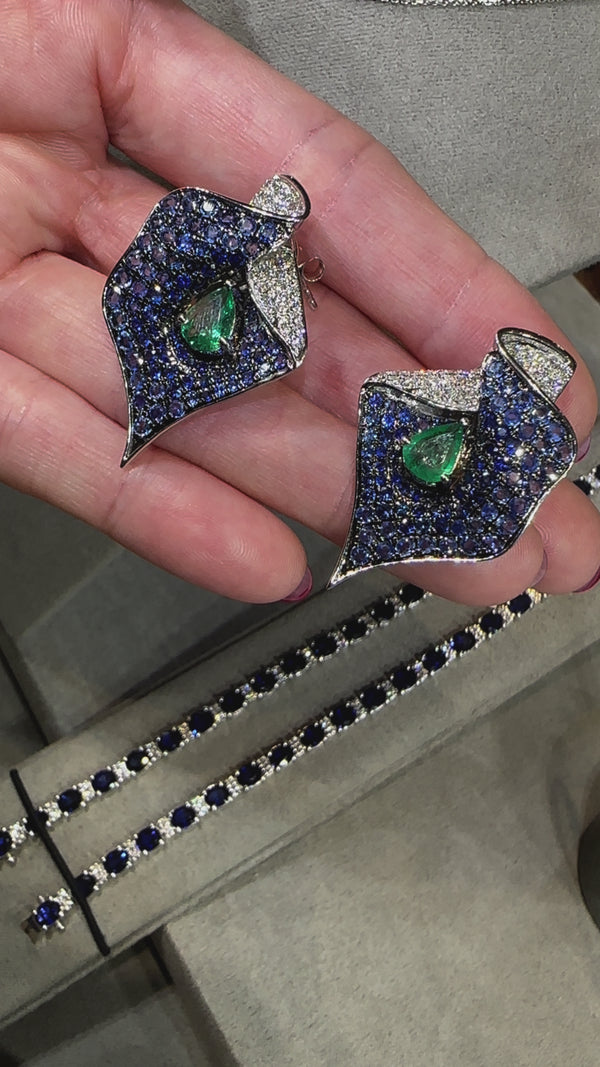 Sapphire, Emerald, & Diamond Cocktail Earrings