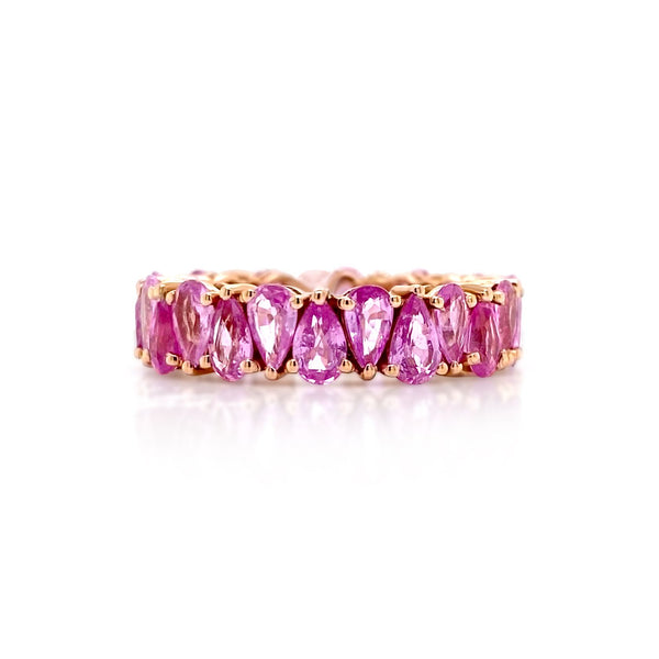 Pink Sapphire Inverted Pears Eternity Band