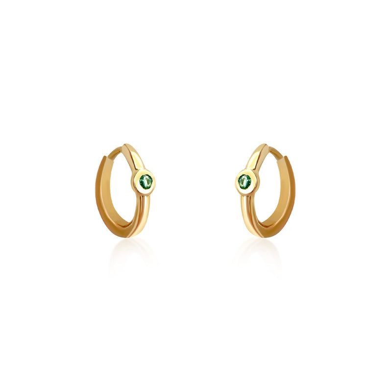 Girls Gold & Emerald Huggie Earrings - Brilat