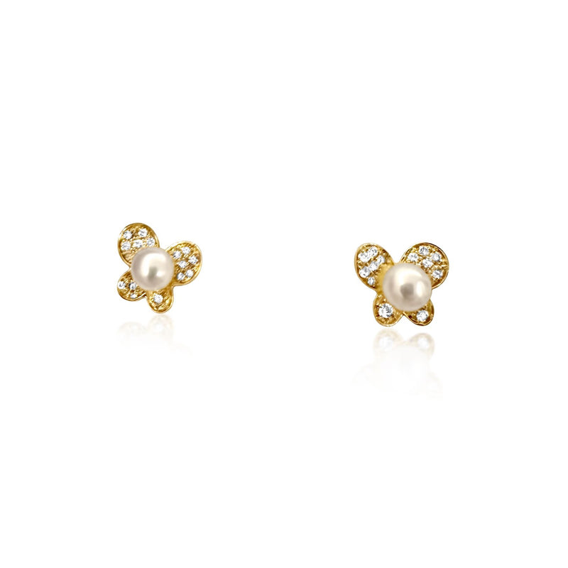 Girls Diamond & Pearl Butterfly Earrings - Brilat