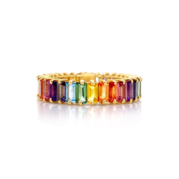 Multicolored Baguette Colored Gemstone Eternity Band