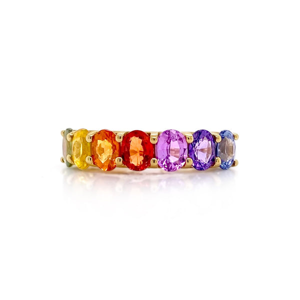 Multicolored Sapphire oval eternity band