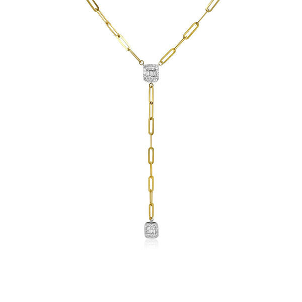 Baguette Diamond Paperclip Lariat Necklace