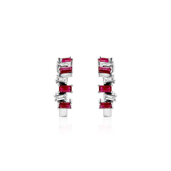 Ruby Puzzle Huggie Earrings - Brilat