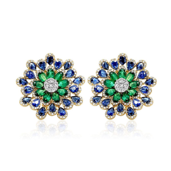 Sapphire & Emerald Gardenia Earrings - Brilat