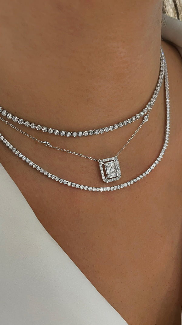 Diamond Baguette Pendant in White Gold - Brilat