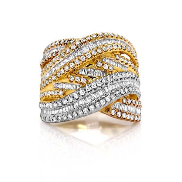 Three Tone Baguette Diamond Overlap Ring - Brilat