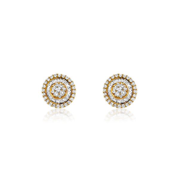 Round Baguette Stud earrings in yellow gold - Brilat