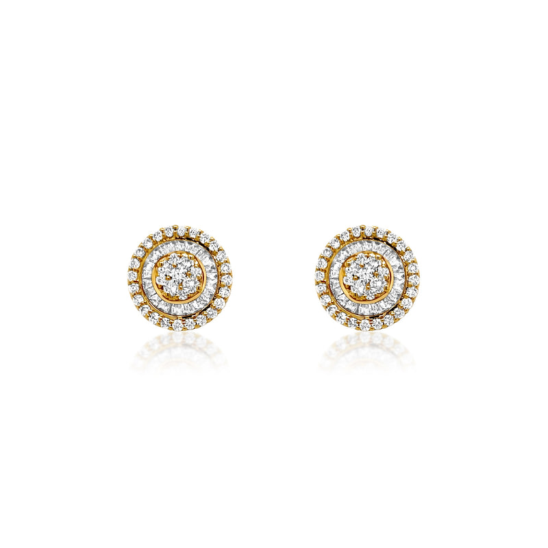 Round Baguette Stud earrings in yellow gold - Brilat