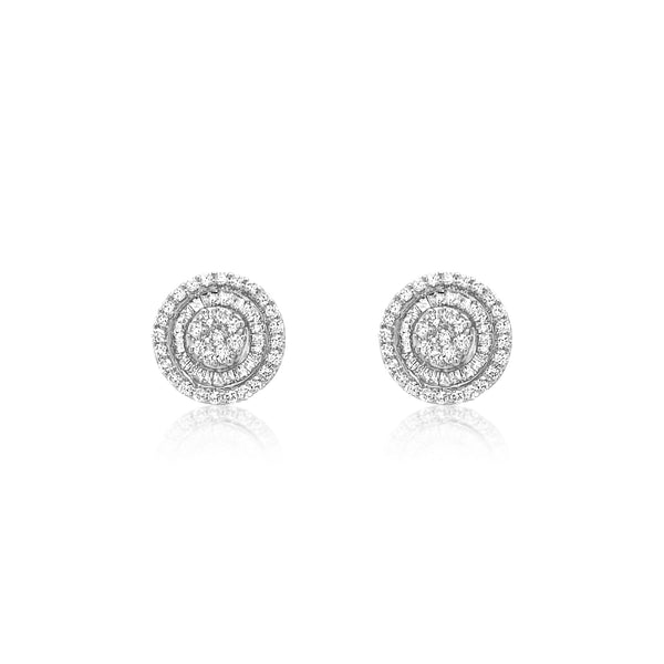 Round Baguette Stud Earrings in white gold - Brilat