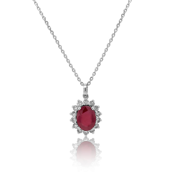 classic ruby halo necklace - Brilat