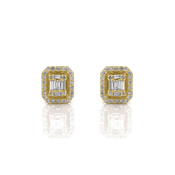 Petite Yellow Gold Baguette Diamond earrings - Brilat