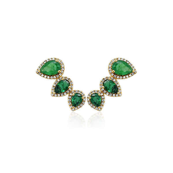Emerald Pear Shape Climber Earrings - Brilat