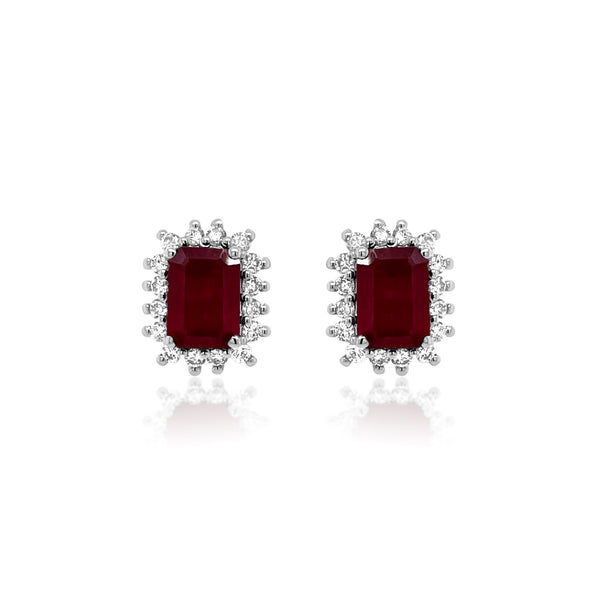 Rectangular Ruby Stud Earrings - Brilat