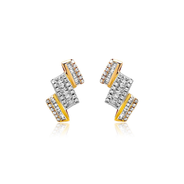 Three Tone Diamond Baguette Earrings - Brilat