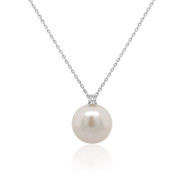 Pearl & Diamond Solitaire Pendant Necklace - Brilat