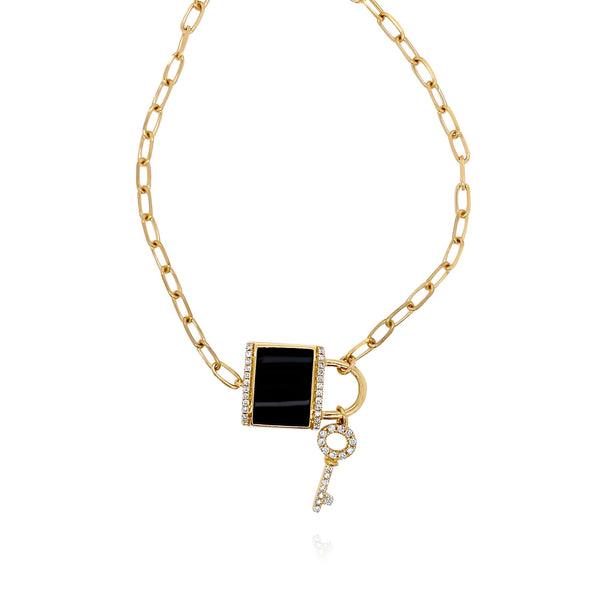 Gold & Onyx Lock Chain Bracelet - Brilat