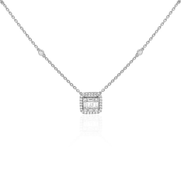 Diamond Baguette Pendant in White Gold - Brilat