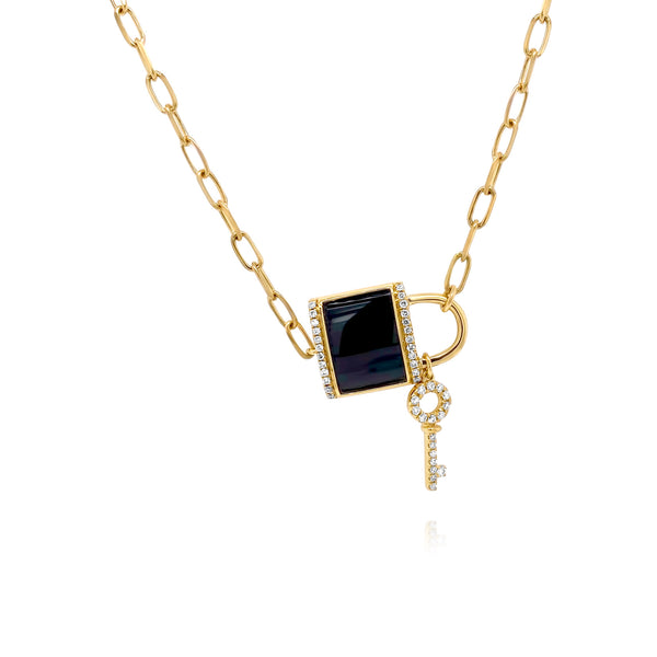 Gold & Onyx Lock Chain Bracelet - Brilat