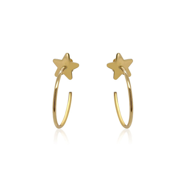 Yellow Gold Star hoop earrings - Brilat
