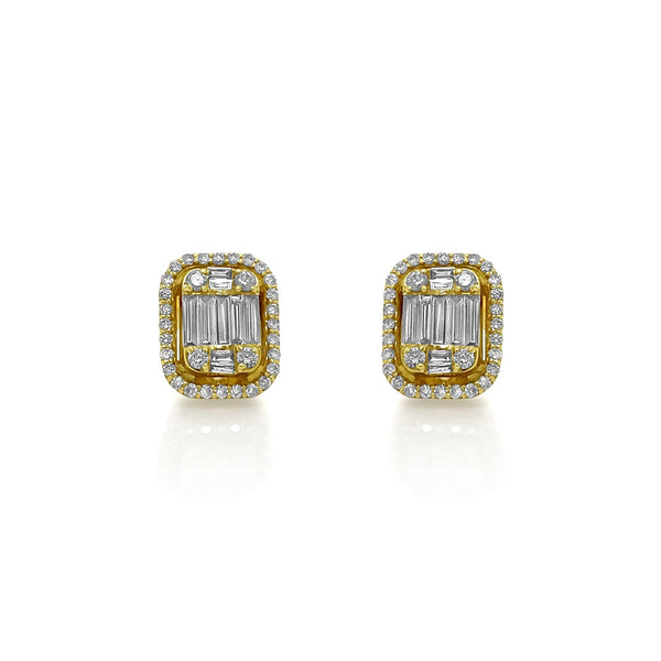 Yellow Gold Rectangular Baguette Diamond Earrings - Brilat