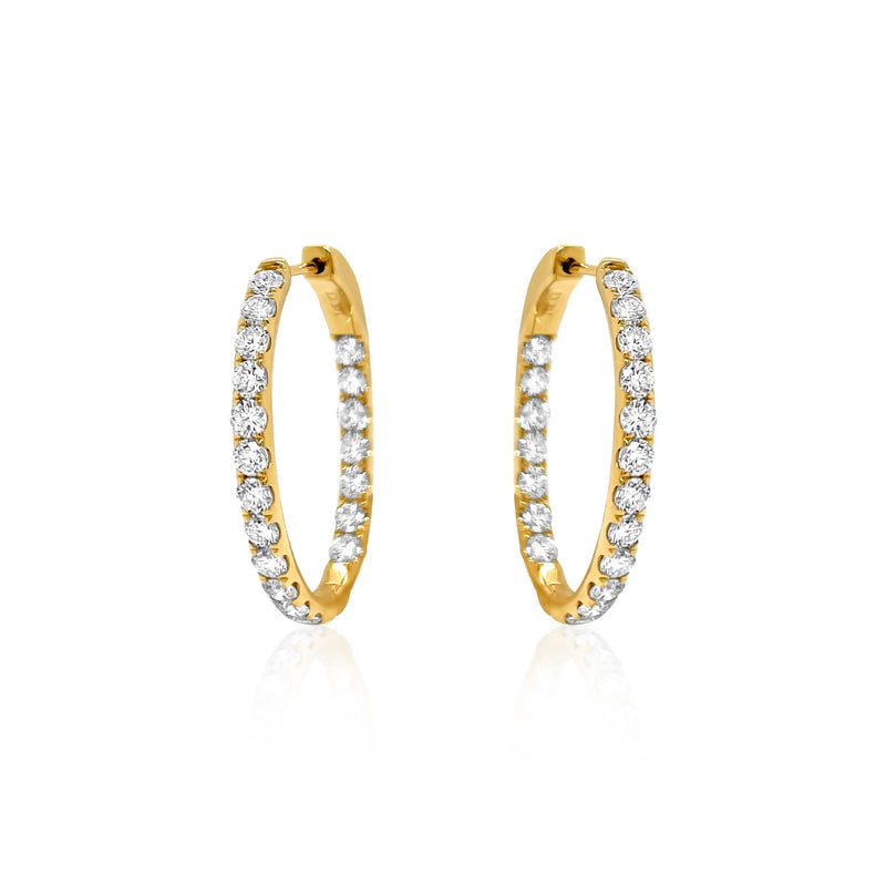 Yellow Gold & Diamond Oval Hoop Earrings - Brilat