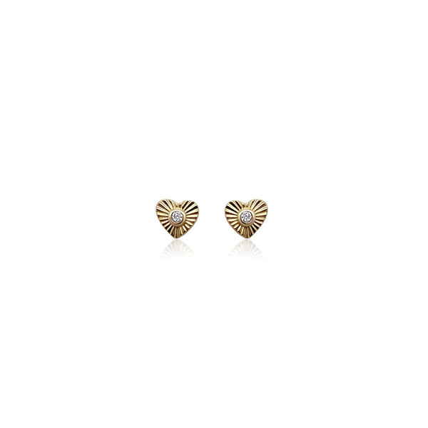 Girls gold & diamond heart earrings - Brilat