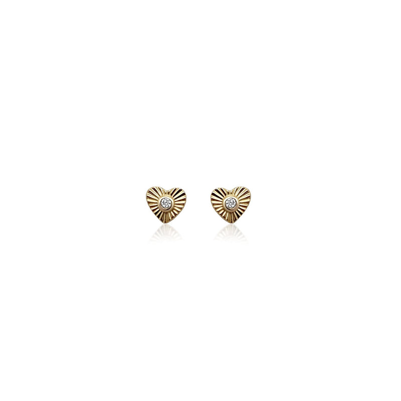 Girls gold & diamond heart earrings - Brilat